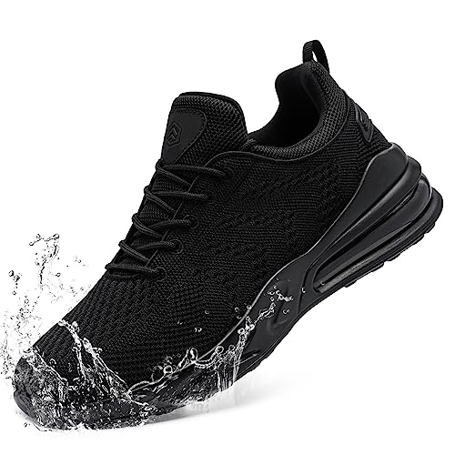 LARNMERN Men Shoes Non Slip Work Sneakers Plantar Fasciitis Food Service Zapatos Trabajo Antideslizantes Orthopedic Walking Shoes Water Resistant Slip-on, Black 9.5