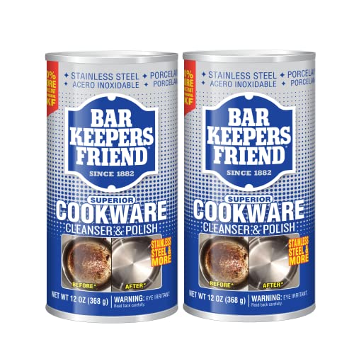 Bar Keepers Friend Cookware Cleanser & Polish (2 x 12 oz) Stainless Steel Cleaner & Degreaser for Pots, Pans, Bakeware & Grills - Removes Sticky Residue, Rust Stains & Lime Deposits