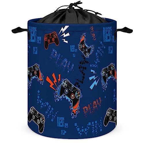 LynaRei Laundry Hamper Game Joystick Dirty Clothes Storage Basket Gamer Doodle Collapsible Waterproof Toy Organizer for Boys And Girls Bedrooms, Bathroom
