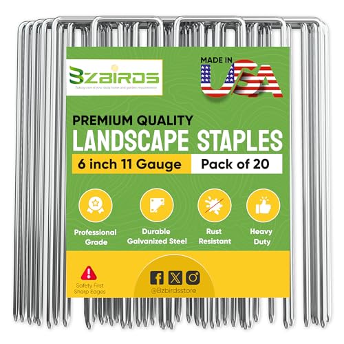 BzBirds USA Made Landscape Staples 6 inch 11 Gauge Garden Stakes Galvanized SOD Pins Lawn Stake for Weed Barrier Fabric Ground Cover Holding Fence Christmas Decorations Irrigation Tubing