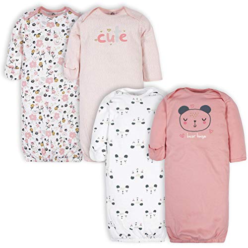 Gerber Unisex Baby Boy and Girls 4-Pack Sleeper Gown Bear Pink Preemie