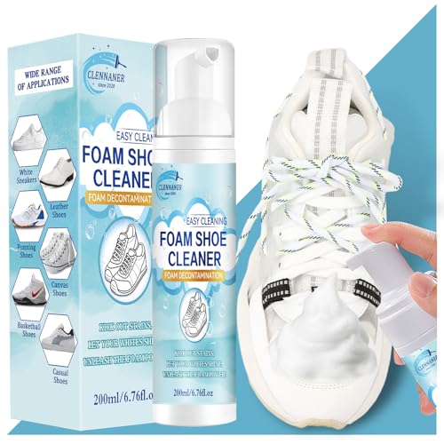 Shoe Cleaning Kit, 6.76 Oz White Shoe Cleaner Removes Dirt and Stain, Shoe Cleaner Sneakers Kit with Brush and Towel, Shoe Cleaner Work on White Shoes, Leather, Knit, Boots, Canvas, Suede, PU, Fabric