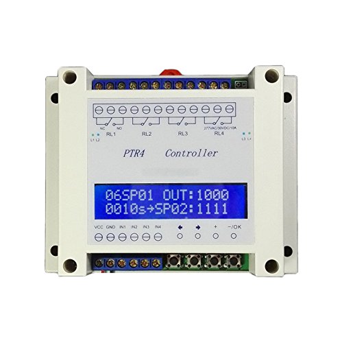 KNACRO 4-Channel Programmable Time Relay Delay Switch Module 99-Step Timed Solenoid Valve Linkage Control Optocoupler Isolation PTR4-SP Controller with LCD