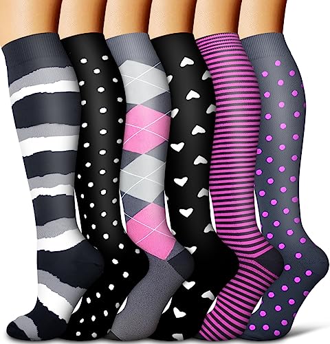 COOLOVER Copper Compression Socks for Women and Men(6 Pairs)-Best Support for Running, Athletic, Nursing, Travel