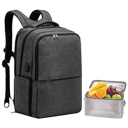 SLOTRA Lunch Backpack for Men, 17 Inch Laptop Backpack with USB Port, Large Capacity Backpack with Insulated Cooler Compartment, Water Resistant Leak-proof Backpack for Work Picnics Hiking(Dark Grey)