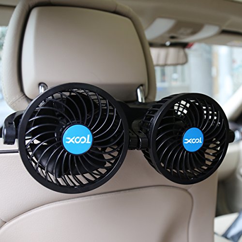 XOOL Electric Car Fans for Rear Seat Passenger Portable Fan Headrest 360 Degree Rotatable Backseat Car Fan 12V Cooling Air Fan with Stepless Speed Regulation for SUV, RV, Vehicles