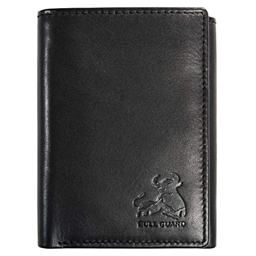 BULL GUARD Genuine Nappa Leather Trifold Wallet For Men RFID And ID Window