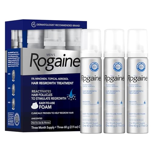 Men's Rogaine 5% Minoxidil Topical Aerosol Hair Regrowth Treatment Foam, 3 Month Supply (Each Can 2.11 Ounce - 60 Gram)