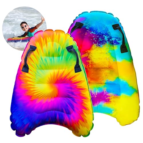 Jambo Premium Inflatable Surf Body Board with Handles, Boogie Board for Beach, Pool Floats, Fun Pool and Beach Toy for Kids (2 Pack -Tie dye and Watercolor)