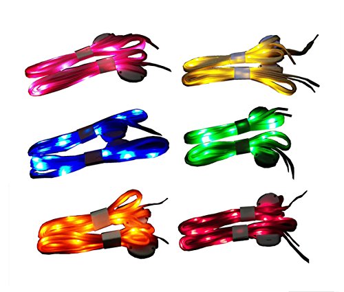 JoFAN 6 Pairs Nylon LED Shoelaces Light Up Shoe Laces with 3 Modes in 6 Colors for Party Favors Hip-hop Dancing Cycling Hiking Skating