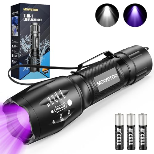 MOWETOO UV Flashlight, 2 in 1 395 nm LED Flashlight with UV Black Light & White Light, 500LM, 4 Modes & Waterproof Pet Urine Detector (1 Pack)