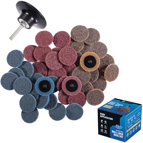 S SATC 46PCS Sanding Discs 2 Inch Roll Lock Quick Change Discs 1pcs 1/4'' Holder Surface Conditioning Discs Fine Medium Coarse for Die Grinder Surface Strip Grind Polish Burr Finish Rust Paint Removal