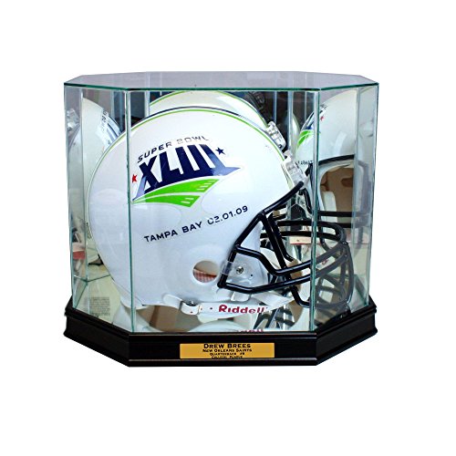 Football Helmet Display Case - Octagon with Sport Moulding (Black w Engraving)