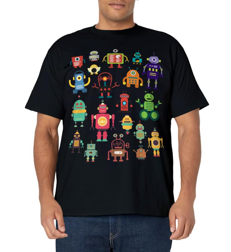 Cute Retro Colorful Robot Collection T-shirt