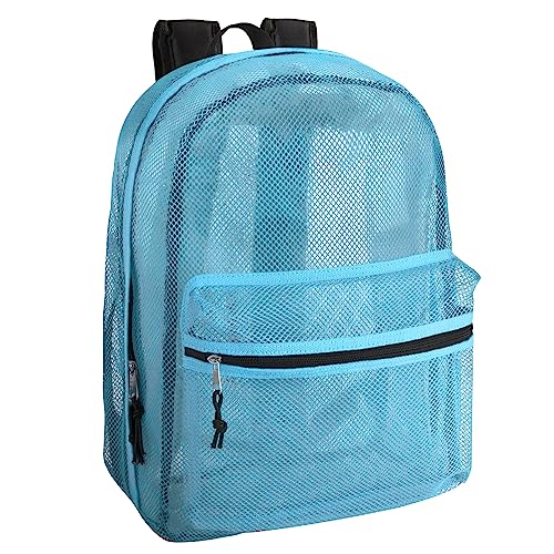 Transparent Mesh Backpacks for School Kids, Beach, Travel - Mesh See Through Backpack with Padded Straps (Light Blue)