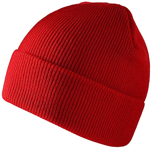 Unisex Adult Knit Beanie for Men Women Warm Snug Hat Cap Red