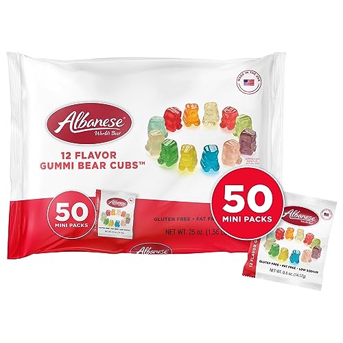 Albanese World's Best Gummi Snack Packs, 12 Flavor Gummi Bear Cubs, 50 - 0.5oz Mini Packs of Candy