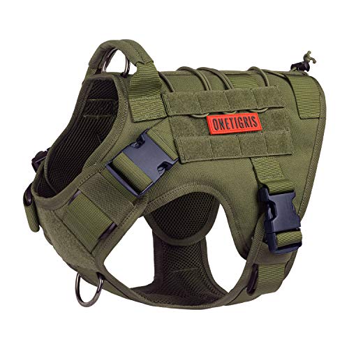 Tactical Dog Harness,No-Pull Vest with Leash Clips Adjustable for Hiking Training Outdoor(Ranger Green, Medium)
