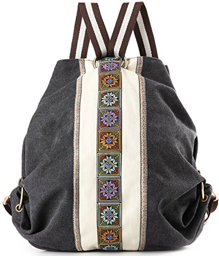 Goodhan WomCanvas Backpack Daypack Casual Shoulder Bag, Vintage Heavy-duty Anti-theft Travel Backpack(Grey Black)