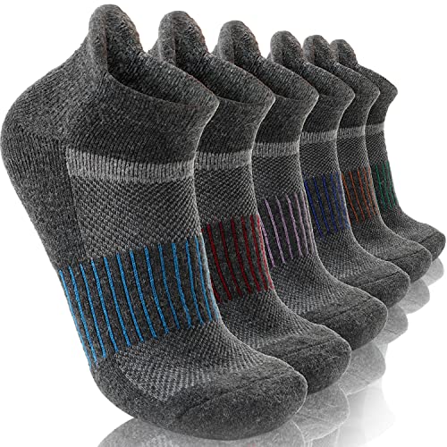 Anlisim Merino Wool Quarter Hiking Socks Compression Warm Thermal Winter Thick Cushion Running Moisture Wicking No Show Socks Gifts Stocking Stuffers for Women Men 6 Pairs(Grey,M)