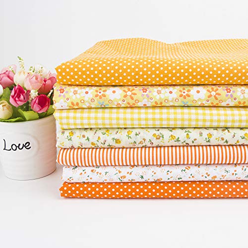 7Pcs 20' x 20' Cotton Fabric DIY Making Supplies Quilting Patchwork Fabric Fat Quarter Bundles DIY for Quilting Patchwork Cushions Cotton Fabric for Patchwork (20' x 20', Orange)