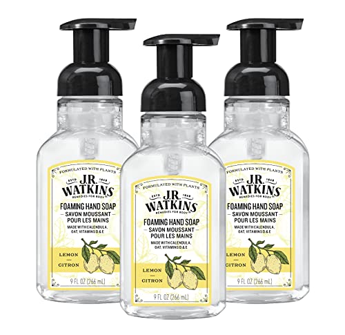 J.R. Watkins Foaming Hand Soap with Pump Dispenser, Moisturizing Foam Hand Wash, All Natural, Alcohol-Free, Cruelty-Free, USA Made, Lemon, 9 fl oz, 3 Pack