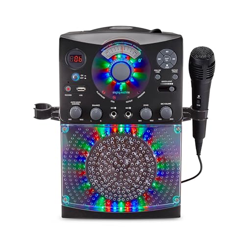 Singing Machine Karaoke Machine for Kids and Adults with Wired Microphone - Built-In Speaker with LED Disco Lights - Wireless Bluetooth, CD+G & USB Connectivity - Black [Amazon Exclusive]
