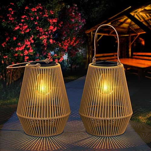 Solar Lanterns, KagoLing Solar Lanterns Outdoor Waterproof Solar Lights for Outside Hanging Solar Woven Lantern Solar Lamp Lights Decoration for Garden,Yard,Patio,Porch,Trees,Lawn,Pathway, 2 Pack