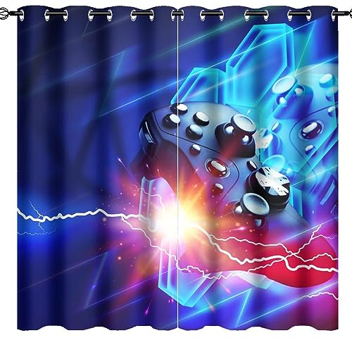 Colorful Cool Gamepad Curtains Abstract Modern Video Game Gamer Controller Lightning Design Thermal Insulated Darkening Noise Reduction for Living Room Grommet Window Treatment 2 Panels 84' L x 42' W