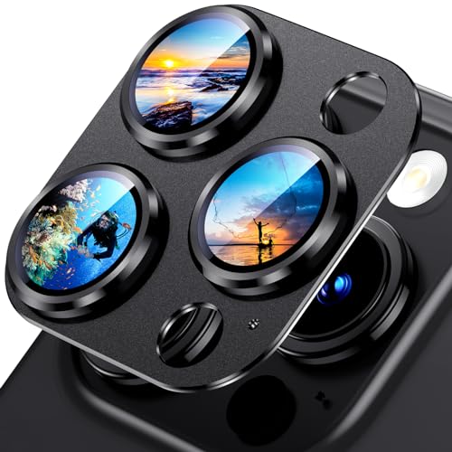 Uyiton Compatible with iPhone 15 Pro/iPhone 15 Pro Max Camera Lens Protector, [Not Easy to Break][Strong Adsorption][Case-Friendly] Metal Tempered Glass Rear Camera Screen Cover - Black Titanium