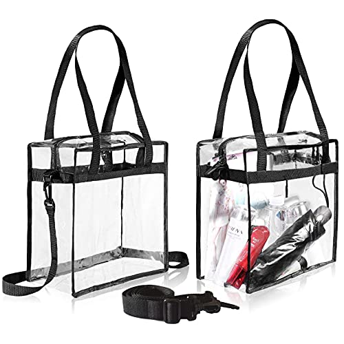 BAGAIL Clear bags Stadium Approved Clear Tote Bag with Zipper Closure Crossbody Messenger Shoulder Bag with Adjustable Strap (Black two pack)