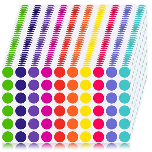 Hoewina 3/4' Colored Dot Stickers, 2400 PCS Label Sticker Round Color Coding Labels, 10 Color Circle Dots Labels Circle Stickers for Office,Classroom,Family