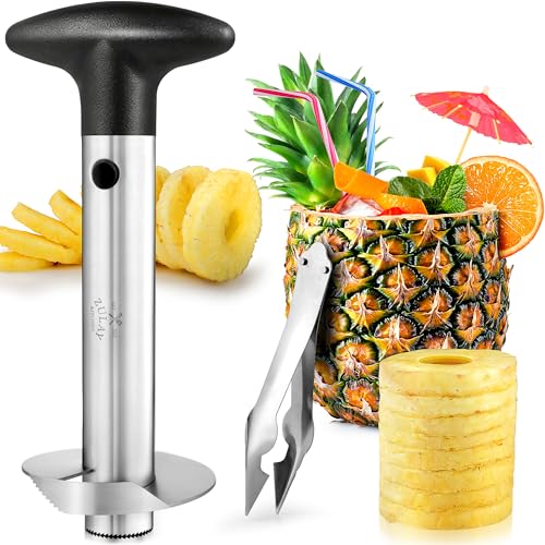 Pineapple Cutter and Corer with Triple Reinforced Stainless Steel - Easy-to-Use Pineapple Corer with Thicker Blade - Pineapple Cutter - Pineapple Slicer and Corer Tool for Easy Core Removal by Zulay