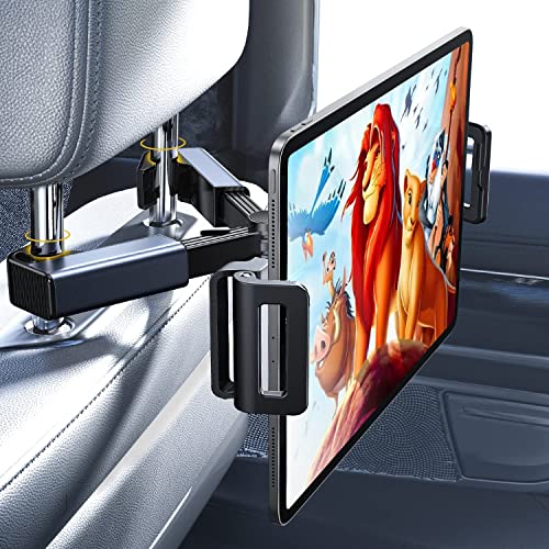 LISEN Tablet iPad Holder for Car Mount Headrest iPad Car Holder Back Seat Travel Accessories Car Tablet Holder Mount Road Trip Essentials for Kids Adults Fits All 4.7-12.9' Devices & Headrest Rod