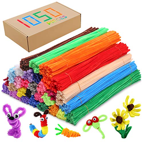 Pipe Cleaners Chenille Stems 1050 Pieces 30 Assorted Colors for Craft Arts Creative DIY Projects Decorations, 6mm x 12inch Fuzzy Colored Chenille Stem Sticks Set Craft Supplies for Kids and Adults