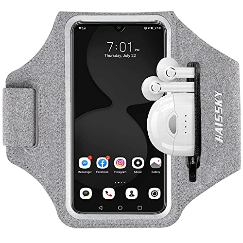 HAISSKY Running Armband with Airpods Bag Cell Phone Armband for iPhone 12/11 Pro /11/XR/XS/X/8, Galaxy S9/S8 Water Resistant Sports Phone Holder Case & Zipper Slot Car Key Holder for 6.5 inch Phone
