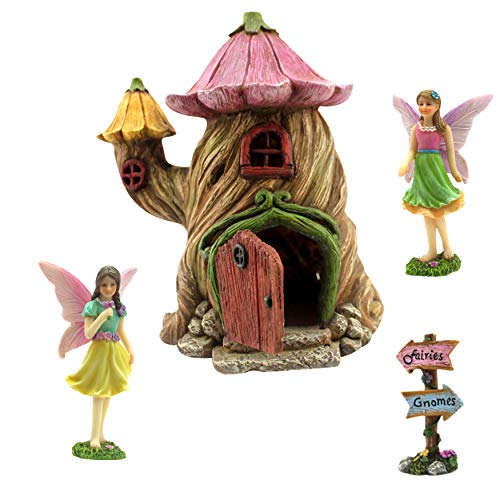 PRETMANNS Fairy Garden House Kit, with Fairy Garden Accessories - Fairy Houses & Fairies for Fairy Garden - 4 Piece Kit for Adults for an Outdoor Fairy Garden