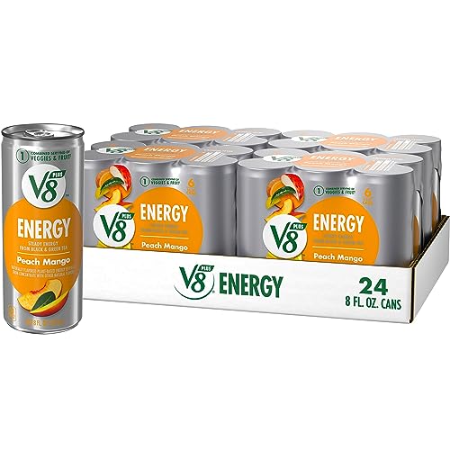 V8 +Energy Peach Mango Juice Energy Drink, 8 fl oz Can (24 Pack)