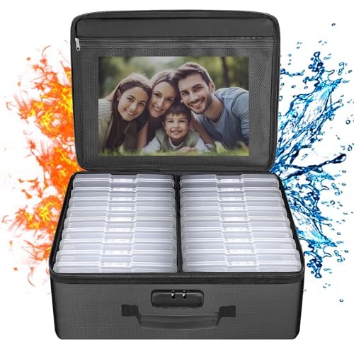 ENGPOW Photo Storage Box with 18 Inner 4' x 6' Photo Case(Clear),Fireproof Photo Organizer Box with Lock,Collapsible Portable Photo Storage Containers with Handles for Photos,Picture,Valuables