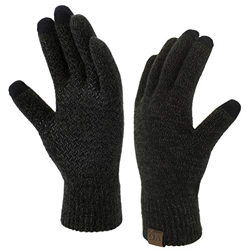 ViGrace Winter Touchscreen Gloves for Men & Women with 3 Fingers Dual-layer Touch Screen Warm Lined Anti-Slip Thermal Knit Driving Texting Glove(Dark Gray, Medium