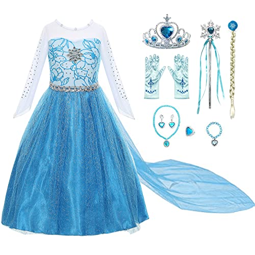 Princess Costumes for Girls Dress Up Clothes for Little Girls Toddler Costume with Accessories Crown Christmas Birthday Party (120 4-5 Years)