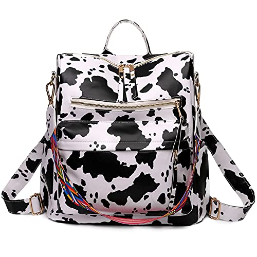 KOOIJNKO Women's Vintage Cow Pattern Backpack Purse, 33x15x36cm, 0.76kg