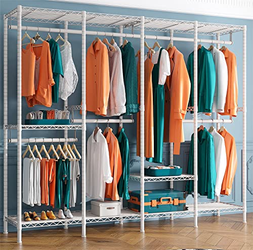 Raybee Clothes Rack, Clothing Rack 990LBS Clothing Racks for Hanging Clothes Heavy Duty Clothes Rack Metal Garment Rack Freestanding Closet Rack Portable Clothes Rack, White