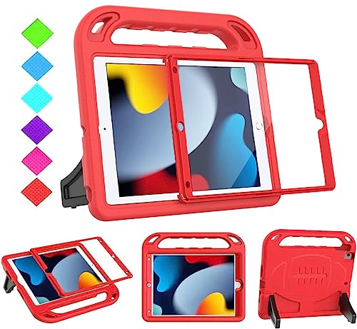 BMOUO Kids Case for New iPad 10.2 2021/2020/2019-iPad 9th/8th/7th Generation Case with Built-in Screen Protector,Shockproof Lightweight Handle Stand Kids Case for iPad 10.2' 2021/2020/2019 Latest-Red