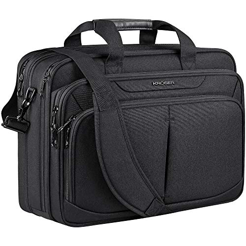 KROSER Laptop Bag Expandable Lightweight Briefcase for 17.3' Laptop Premium Business Work Bag Water-Repellent Messenger Bag with RFID Pockets for Travel/Women/Men-Black