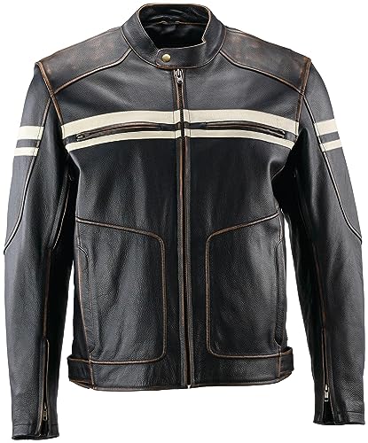 River Road Hoodlum Mens Vintage Leather Motorcycle Jacket Black LG