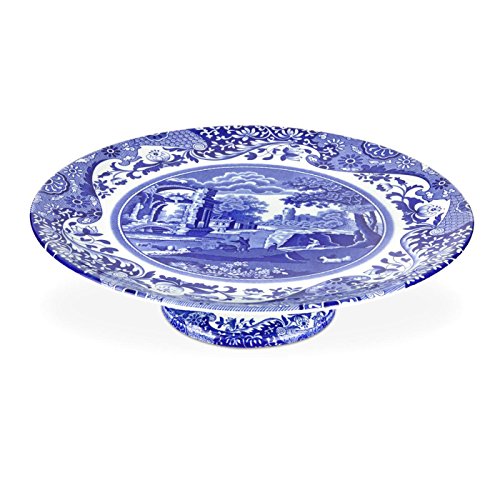 Spode Blue Italian Collection Cake Stand | 10.5 Inch Footed Cake Stand for Parties, Cupcakes, and Dessert Display | Made of Fine Porcelain | Dishwasher Safe
