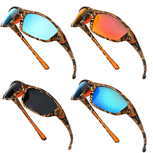 TOODOO 4 Pairs Men Polarized Sunglasses with UV Protection Driving Glasses Sports for Sport Outdoor Activities (Bright Colors)