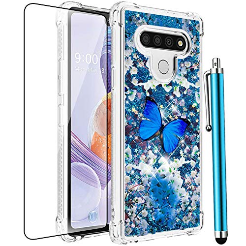 CAIYUNL for LG Stylo 6 Case,LG Stylo 6 Phone Case,Glitter Bling Floating Liquid Sparkle Quicksand Cute Clear TPU Silicone Women Girls Case Shockproof Protective Cover for LG Stylo 6-Blue Butterfly