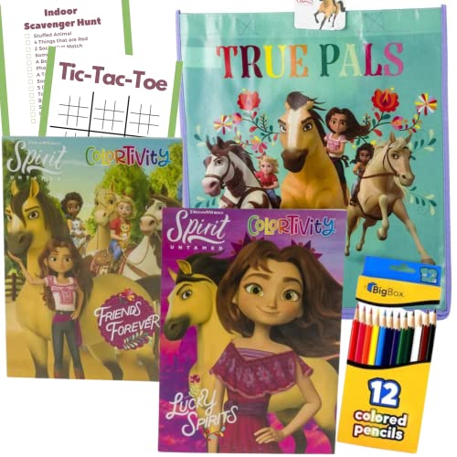 Disney Spirit Untamed Coloring Book Set Bundle with 2 Coloring Books, Blue Bag, 12 Coloring Pencils, Indoor Scavenger Hunt, and Activities